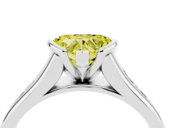 Fancy Yellow Heart Cut Diamond Bezel-Set Solitaire Ring Set in Platinum with Channel-Set Band