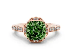 Fancy Green Cushion Cut Diamond Halo Ring Set in Rose gold with Channel Set Band and Prong Setting