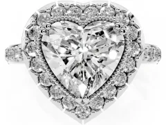 Heart Cut Diamond Halo Ring Set in Silver with Pavé Shank and Prong Setting