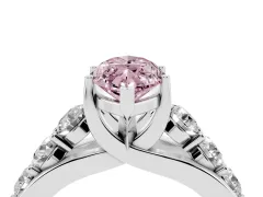 Fancy Pink Marquise Cut Diamond Pavé Engagement Ring Set in Platinum with Prong Setting