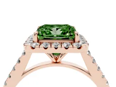 Fancy Green Princess Cut Diamond Halo Pavé Engagement Ring Set in Rose gold with Prong Setting