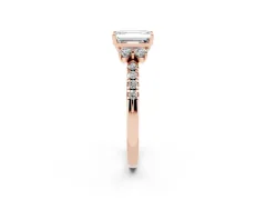 Emerald Cut Diamond Three-Stone Pavé Ring Set in Rose gold with Prong Setting