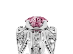 Fancy Pink Round Cut Diamond Art Deco Ring Set in Platinum with Pavé Split Shank