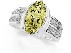 Fancy Yellow Marquise Cut Diamond Wide Channel Set Band Ring Set in Silver with Bezel Setting