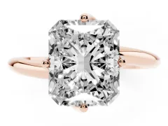 Radiant Cut Diamond Solitaire Engagement Ring Set in Rose gold with Classic Plain Band
