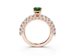 Fancy Green Emerald Cut Diamond Solitaire Ring Set in Rose gold with Shared Prong Pavé Band