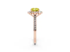 Fancy Yellow Cushion Cut Diamond Halo Ring Set in Rose gold with Pavé Band and Prong Setting