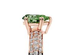 Fancy Green Pear Cut Diamond Solitaire Ring Set in Rose gold with Multi-Row Round Pavé Band and Prong Setting