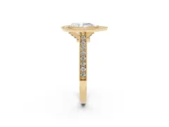 Pear Cut Diamond Halo Milgrain Pavé Band Ring Set in Yellow gold with Prong Setting