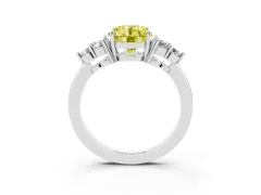 Fancy Yellow Round Cut Diamond Solitaire Ring Set in Platinum with Cluster Accents on Each Side