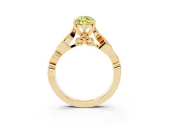 Fancy Yellow Marquise Cut Diamond Vine Band Solitaire Ring Set in Yellow gold with Milgrain Prong Setting