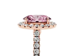 Fancy Pink Oval Cut Diamond Halo Pavé Engagement Ring Set in Rose gold with Prong Setting