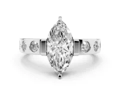 Marquise Cut Diamond Channel-Set Band Ring Set in White gold with Bezel Prong Setting