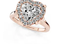 Heart Cut Diamond Cluster Halo Solitaire Ring Set in Rose gold with Prong Setting