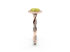 Fancy Yellow Round Cut Diamond Halo Twist Band Solitaire Ring Set in Rose gold with Prong Setting