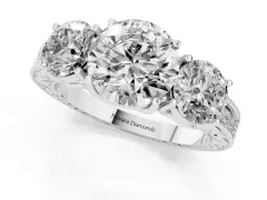 Round Cut Diamond Three-Stone Engagement Ring Set in White gold with Milgrain Pavé Band