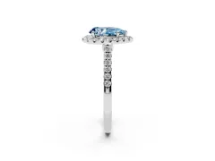 Fancy Blue Pear Cut Diamond Halo Pavé Engagement Ring Set in White gold with Prong Setting