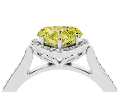 Fancy Yellow Heart Cut Diamond Halo Ring Set in Silver with Pavé-Lined Shoulders and Prong Setting