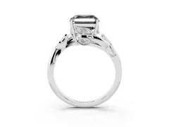 Fancy Black Asscher Cut Diamond Solitaire Twist Engagement Ring Set in Platinum with Pavé Leaf Accents
