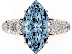 Fancy Blue Marquise Cut Diamond Solitaire Ring Set in Rose gold with Pavé-Set Band and Prong Setting