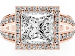 Princess Cut Diamond Halo Ring Set in Rose gold with Double Pavé Split Shank
