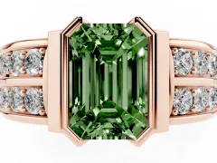 Fancy Green Emerald Cut Diamond Wide Channel Set Band Ring Set in Rose gold with Bezel Setting