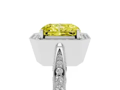 Fancy Yellow Radiant Cut Diamond Halo Engagement Ring Set in Platinum with Accent Split Shank Band