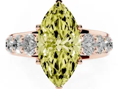 Fancy Yellow Marquise Cut Diamond Pavé Engagement Ring Set in Rose gold with Prong Setting