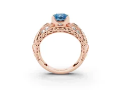 Fancy Blue Radiant Cut Diamond Art Deco Ring Set in Rose gold with Pavé Split Shank