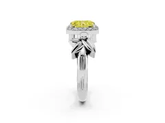 Fancy Yellow Radiant Cut Diamond Halo Floral Band Ring Set in Silver with Prong Setting