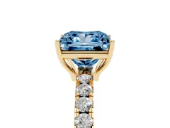 Fancy Blue Princess Cut Diamond Pavé Solitaire Engagement Ring Set in Yellow gold with Prong Setting