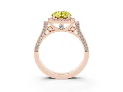 Fancy Yellow Round Cut Diamond Halo Ring Set in Rose gold with Pavé-Lined Split Shank Band