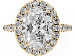 Oval Cut Diamond Halo Pavé Engagement Ring Set in Yellow gold with Prong Setting