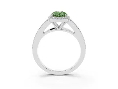 Fancy Green Oval Cut Diamond Halo Split Shank Pavé Ring Set in Silver with Prong Setting
