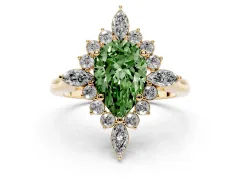 Fancy Green Pear Cut Diamond Cluster Halo Ring Set in Yellow gold with Marquise and Round Accents