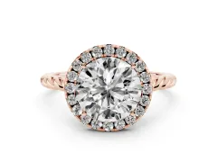 Round Cut Diamond Halo Ring Set in Rose gold with Plain Twisted Band