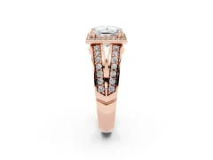 Princess Cut Diamond Halo Ring Set in Rose gold with Double Pavé Split Shank