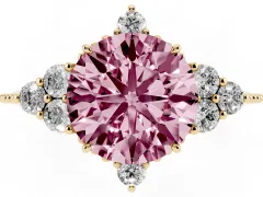 Fancy Pink Round Cut Diamond Cluster Ring Set in Yellow gold with Beaded Band