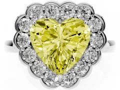 Fancy Yellow Heart Cut Diamond Halo Cluster Engagement Ring Set in Silver with Solitaire Band and Prong Setting