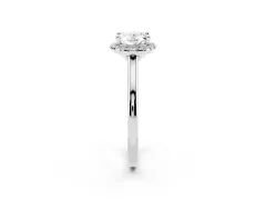 Oval Cut Diamond Halo Engagement Ring Set in Platinum with Pavé Band and Rising Shoulders