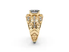Fancy Black Radiant Cut Diamond Art Deco Ring Set in Yellow gold with Pavé Split Shank
