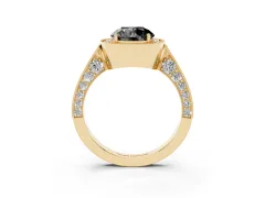 Fancy Black Round Cut Diamond Halo Engagement Ring Set in Yellow gold with Accent Split Shank Band