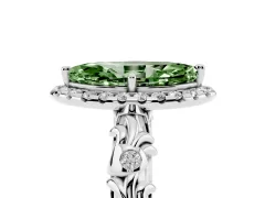 Fancy Green Marquise Cut Diamond Halo Ring Set in White gold with Filigree Leaf Band and Prong Setting