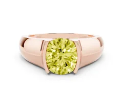 Fancy Yellow Round Cut Diamond Bezel Solitaire Ring Set in Rose gold with Wide Band