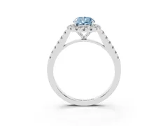 Fancy Blue Pear Cut Diamond Halo Pavé Engagement Ring Set in Platinum with Prong Setting
