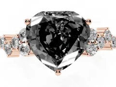 Fancy Black Heart Cut Diamond Ring Set in Rose gold with Scattered Round Accents