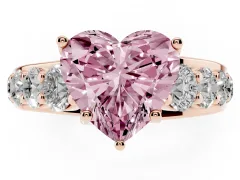 Fancy Pink Heart Cut Diamond Pavé Engagement Ring Set in Rose gold with Prong Setting