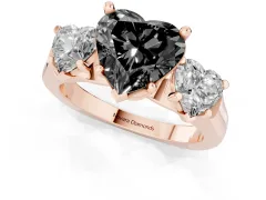 Fancy Black Heart Cut Diamond Three-Stone Trellis Ring Set in Rose gold with Comfort Fit Band