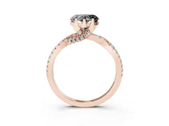 Fancy Black Heart Cut Diamond Twist Pavé Solitaire Engagement Ring Set in Rose gold with Prong Setting