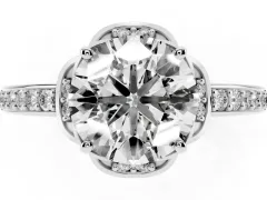 Round Cut Diamond Halo Ring Set in Silver with Channel Set Band and Prong Setting